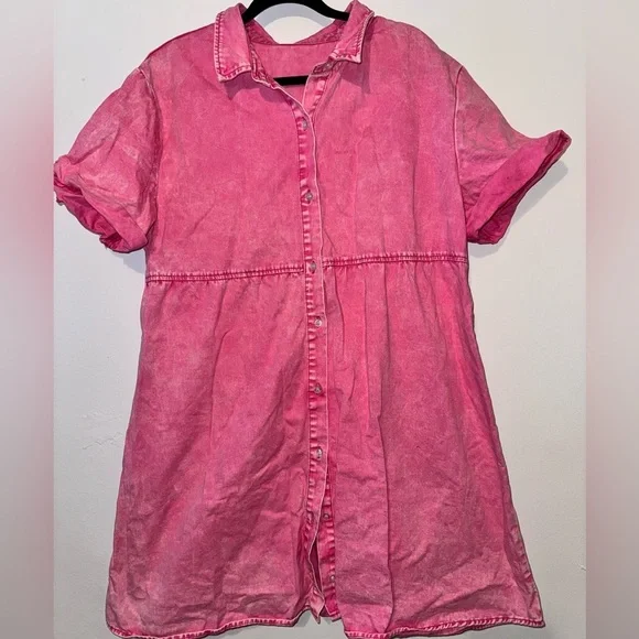 🎉Pink Button-Up Babydoll Dress - Picture 1 of 2
